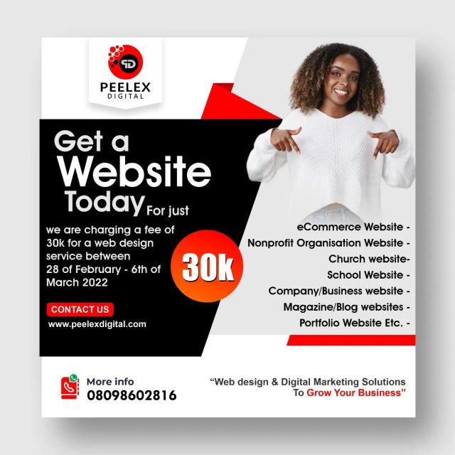 We are on a PROMO!!! [We work 100% remotely]
Get a web design service for as low as N30,000. This promo lasts for a period of 1 week. Your business online presence matters.

#website #webdesign #webdevelopment